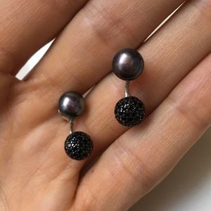 Black pearl Jacket studs with black cz from Italy